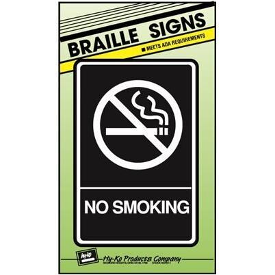 Braille ‘no Smoking’ Sign – 6 In. X 9 In. Plastic, Ada Approved