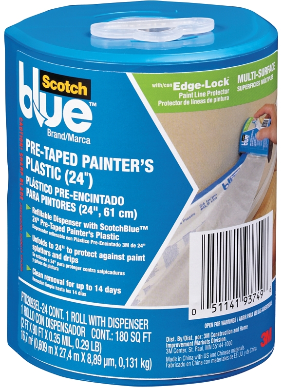 Pre-taped Painter’s Plastic With Dispenser, 24 In. X 90 Ft.