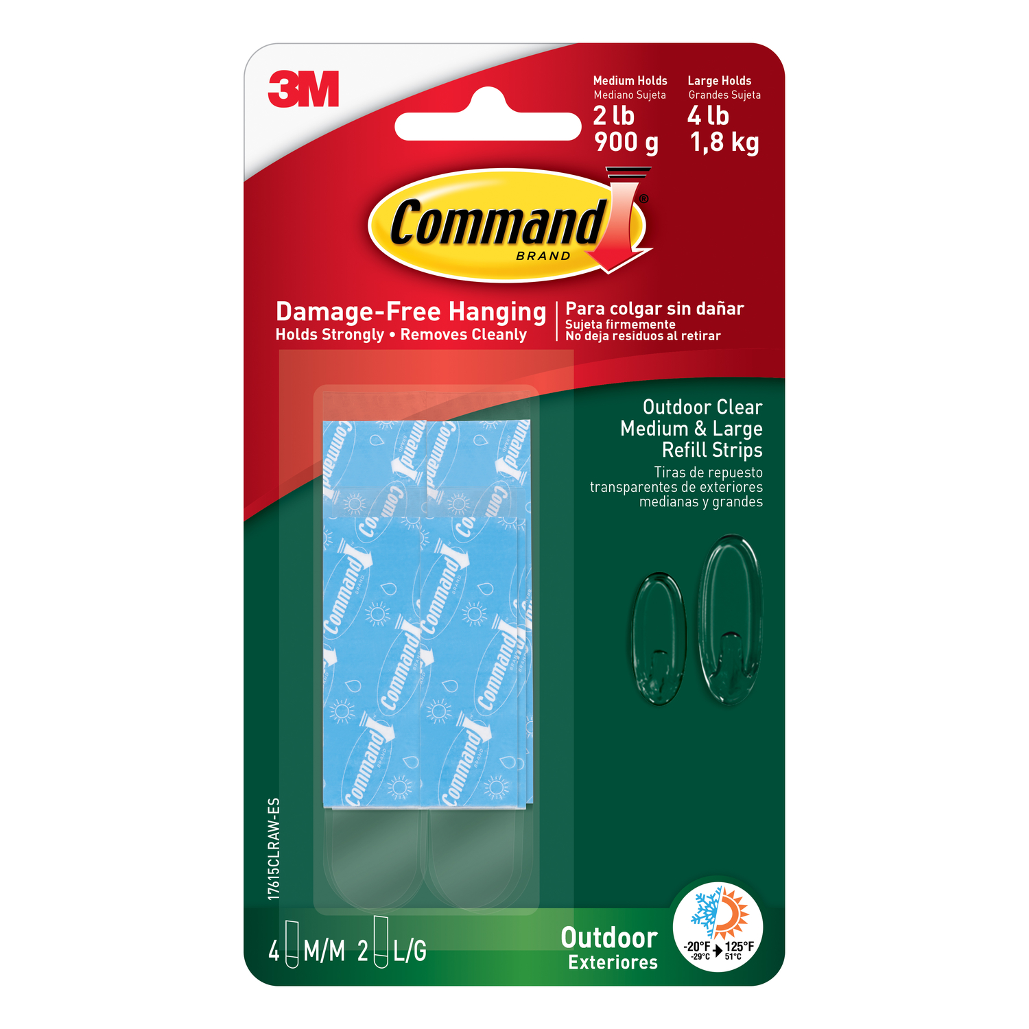 Outdoor Hook Strip Refills, Clear, Medium & Large, 8-Pk.