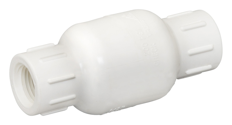PVC Check Valve, Threaded, White, Schedule 40, 1/2 In.
