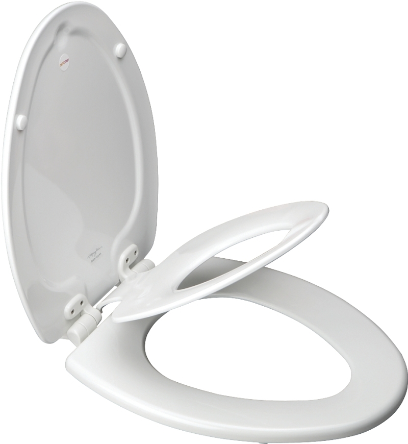 Elongated Closed White Enameled Wood Toilet Seat With Child Seat