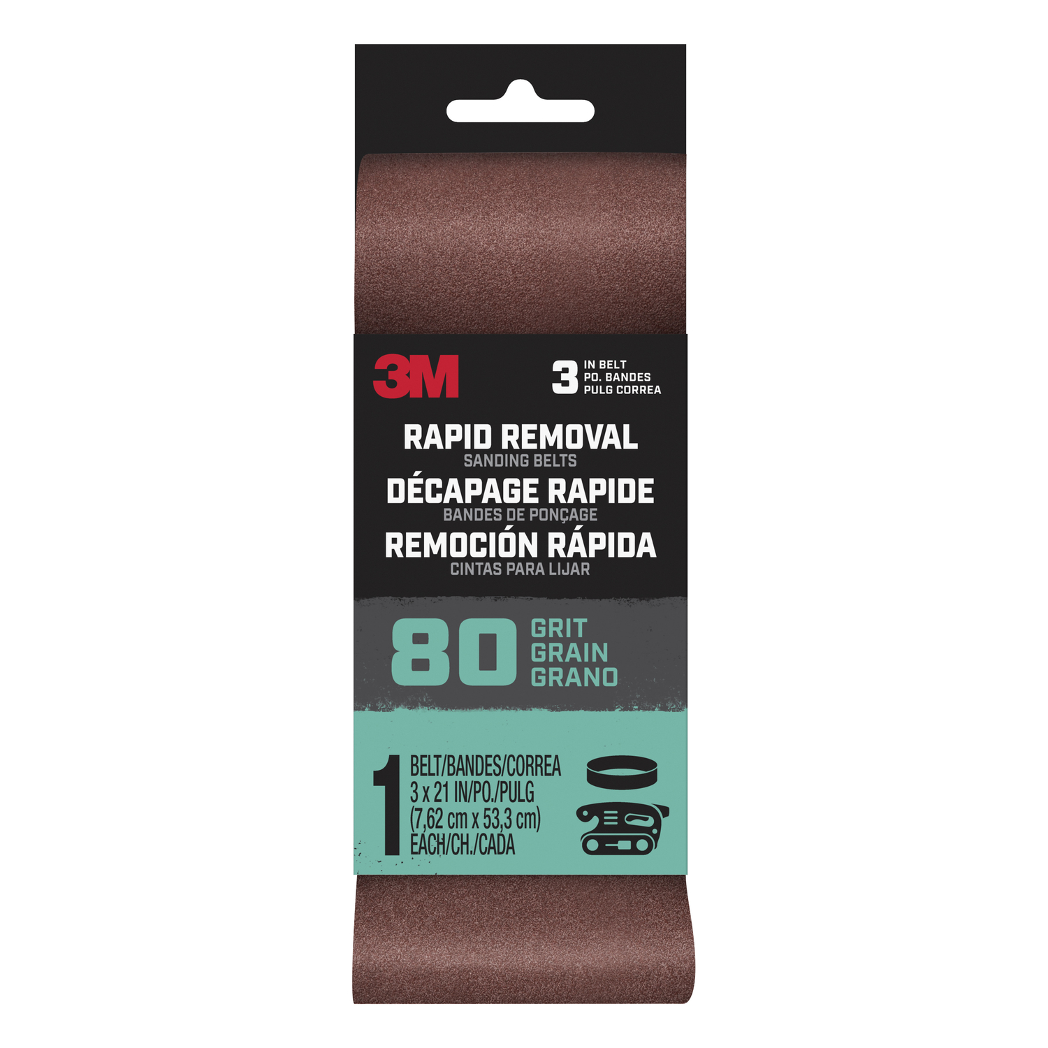 Power Sanding Belt, 80-Grit, 3 x 21 In.