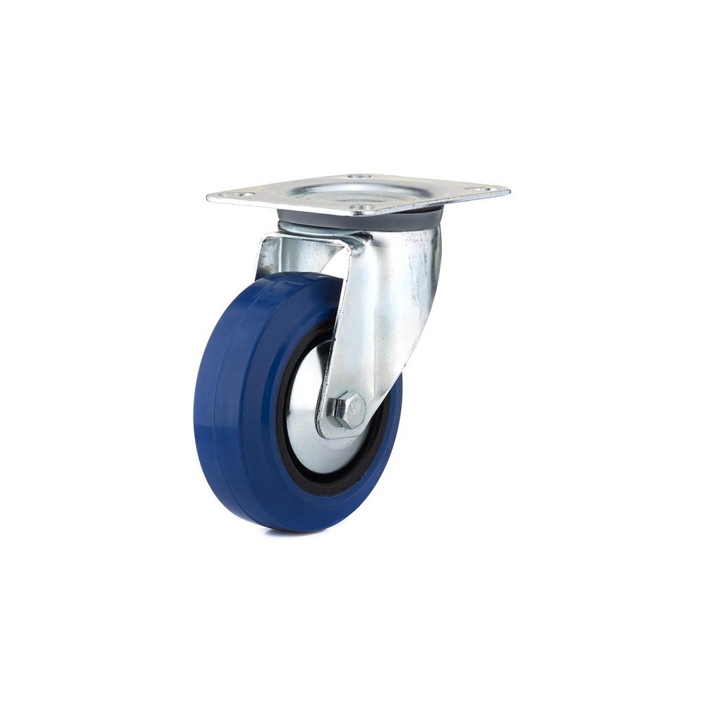 4-inch Heavy-duty Blue Elastic Rubber Swivel Plate Caster – Model F08335