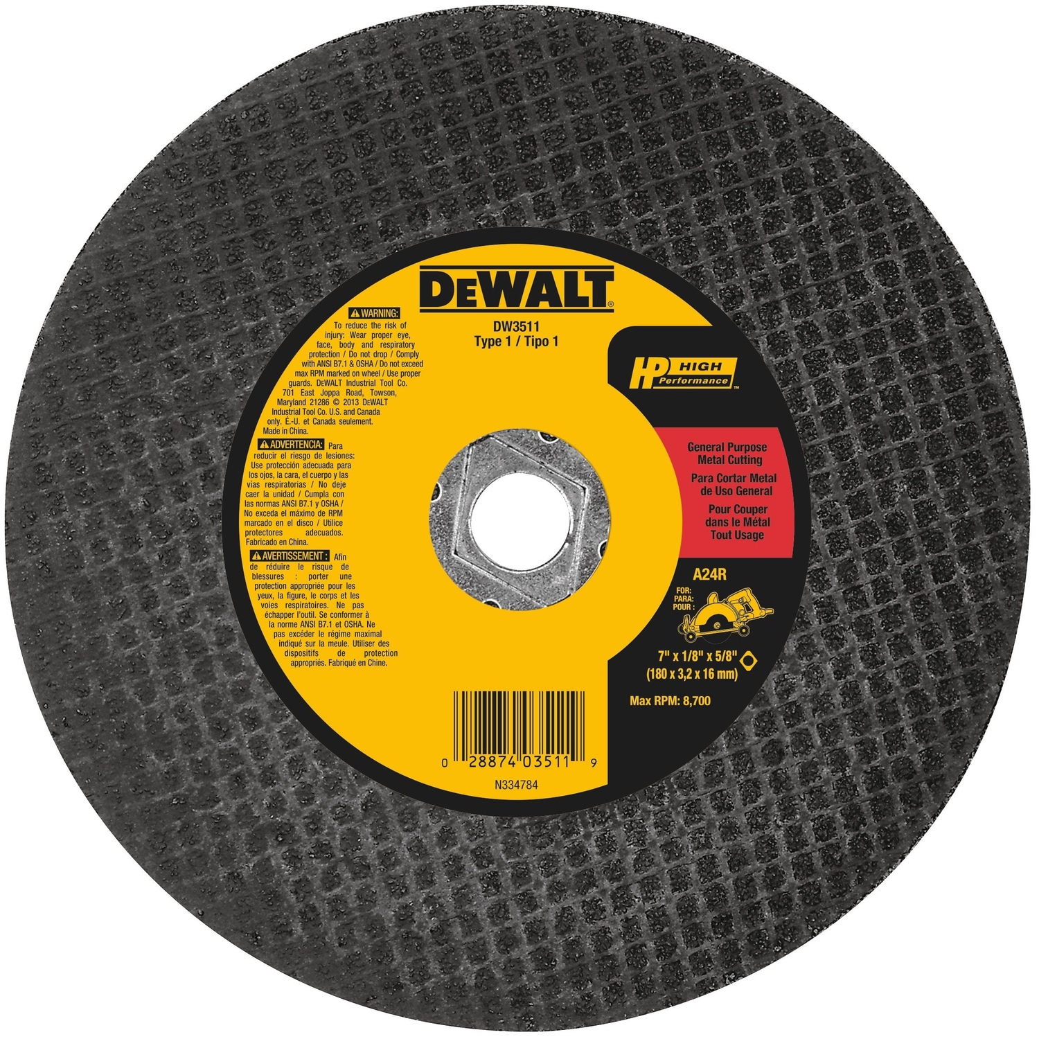 High Performance 7 In. X 1/8 In. Metal Cut-off Wheel Dw3511