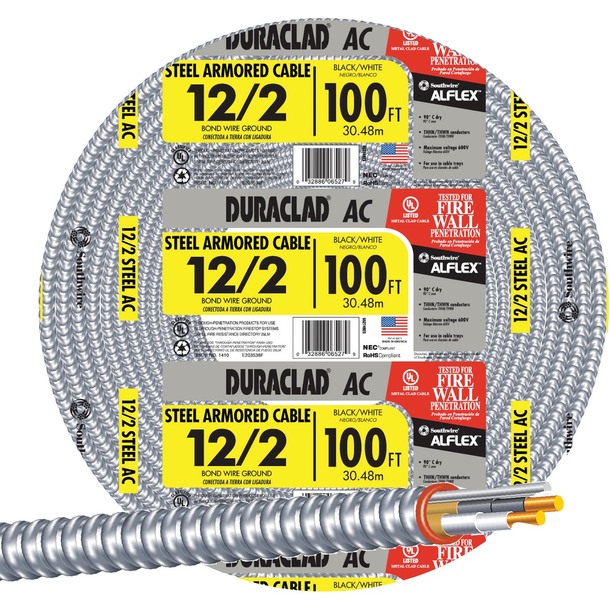 100 Ft. 12/2 Ac Armored Cable Electrical Wire – Ul Listed