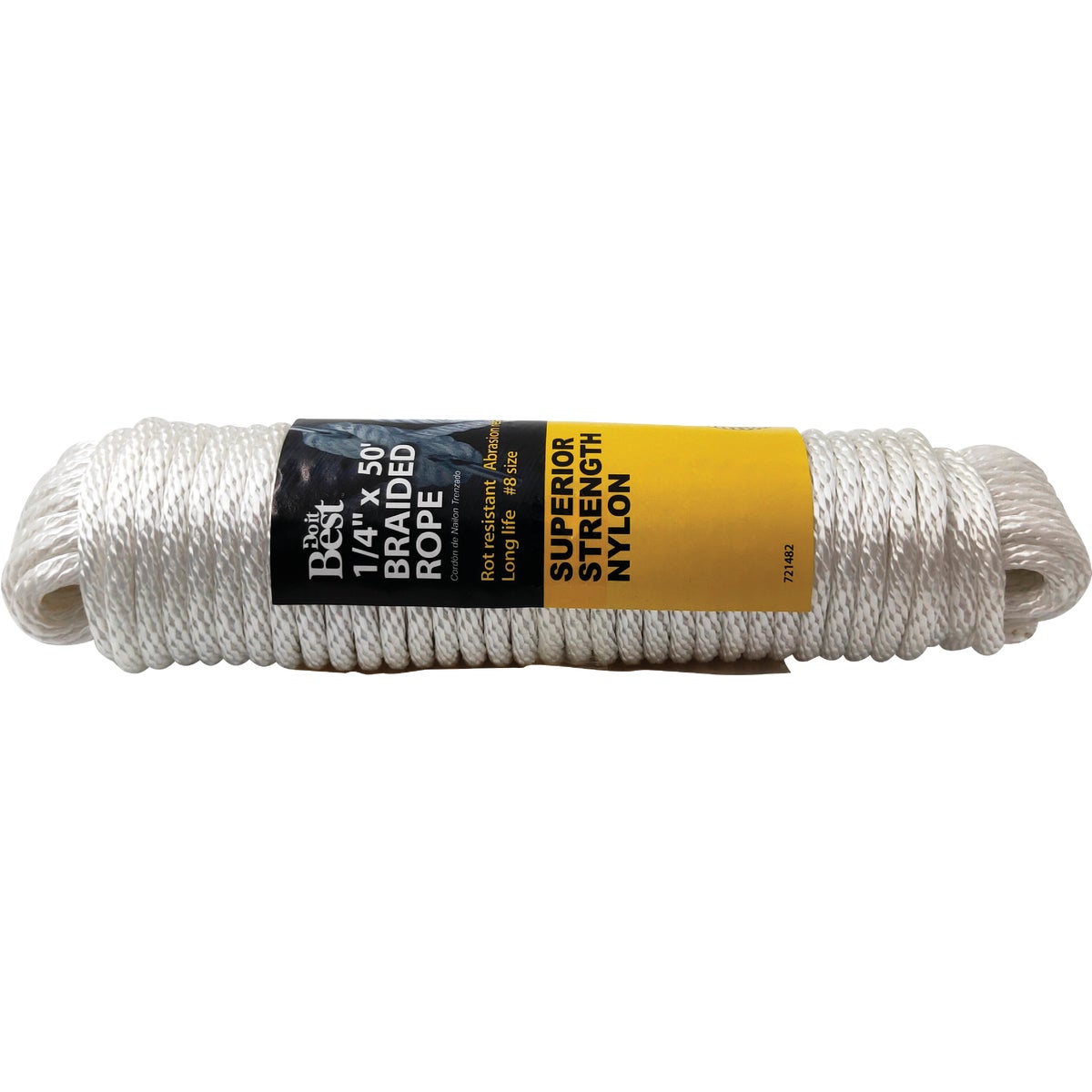 Nylon Polypropylene Rope, Smooth Braid, White, 1/4 In. x 50 Ft.