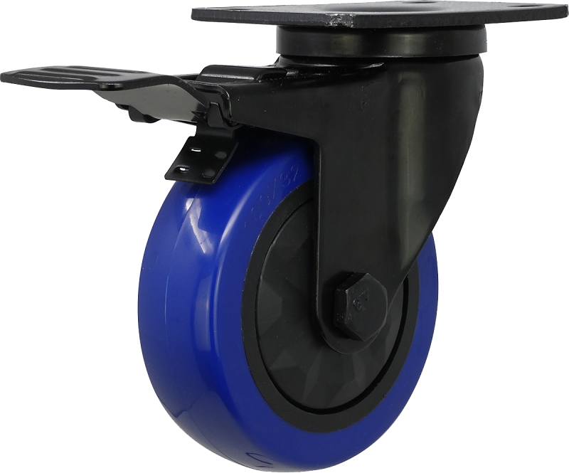 Blue Diamond TPU Wheel Caster, 4-In. D, Foot Activated Total Lock Break, 300-Lb. Load Capacity, 1-Pk