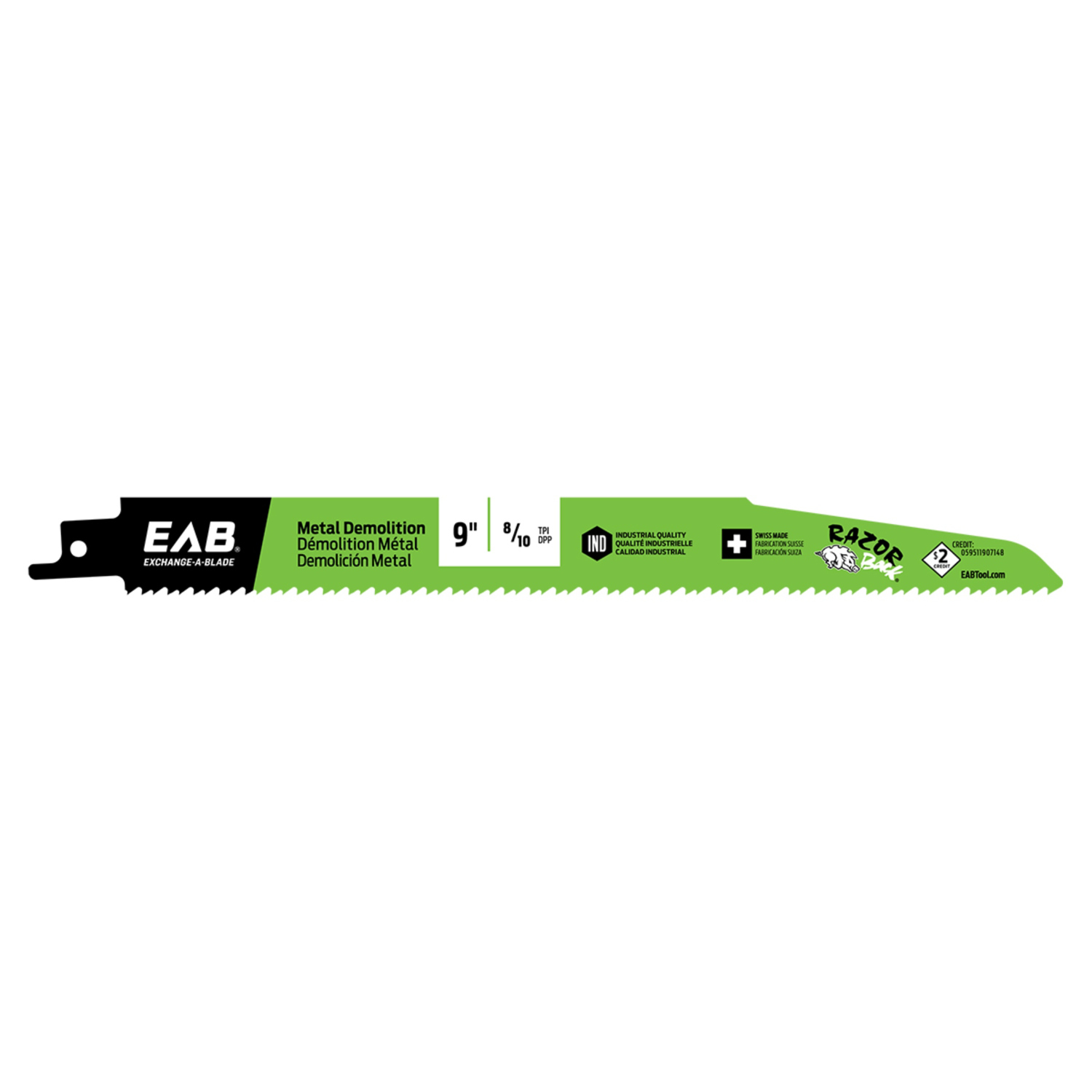 Reciprocating Saw Blade, Razor Back, Bi-Metal, 9-In. x 8/10 TPI
