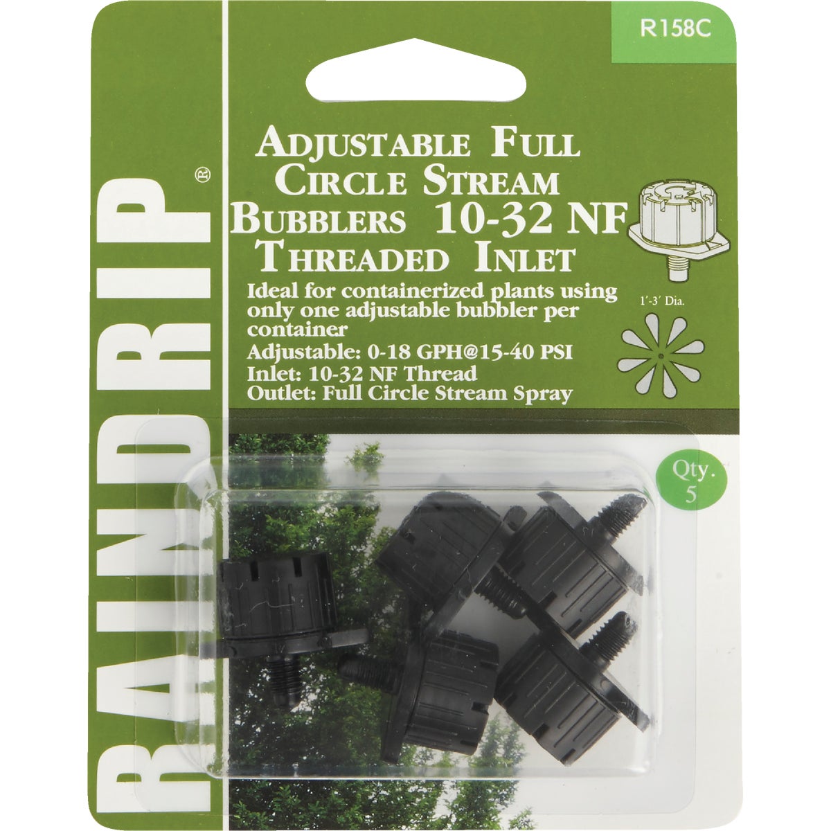 Adjustable Flow Bubbler, Full-Circle Pattern, 8 Stream, with 10-32 Threaded Inlet, 5-Pack