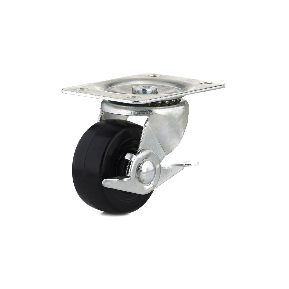 2-1/2-inch Rubber Wheel Swivel Plate Caster With Side Brake And 176 Lb Capacity