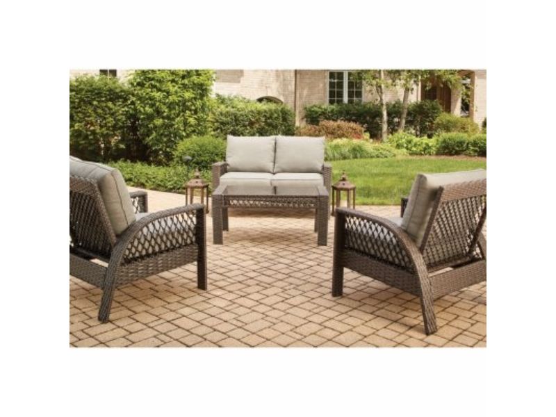 Coral Bay 4-Pc. Deep Seating Set, 2 Cushioned Chairs & Loveseat + Coffee Table, Brown Wicker/Steel
