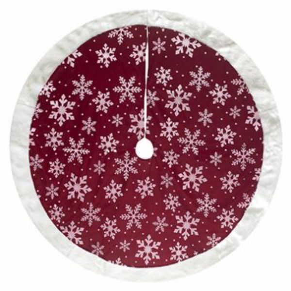 48-inch Red Velvet Tree Skirt With Silver Snowflake Print And Plush Trim