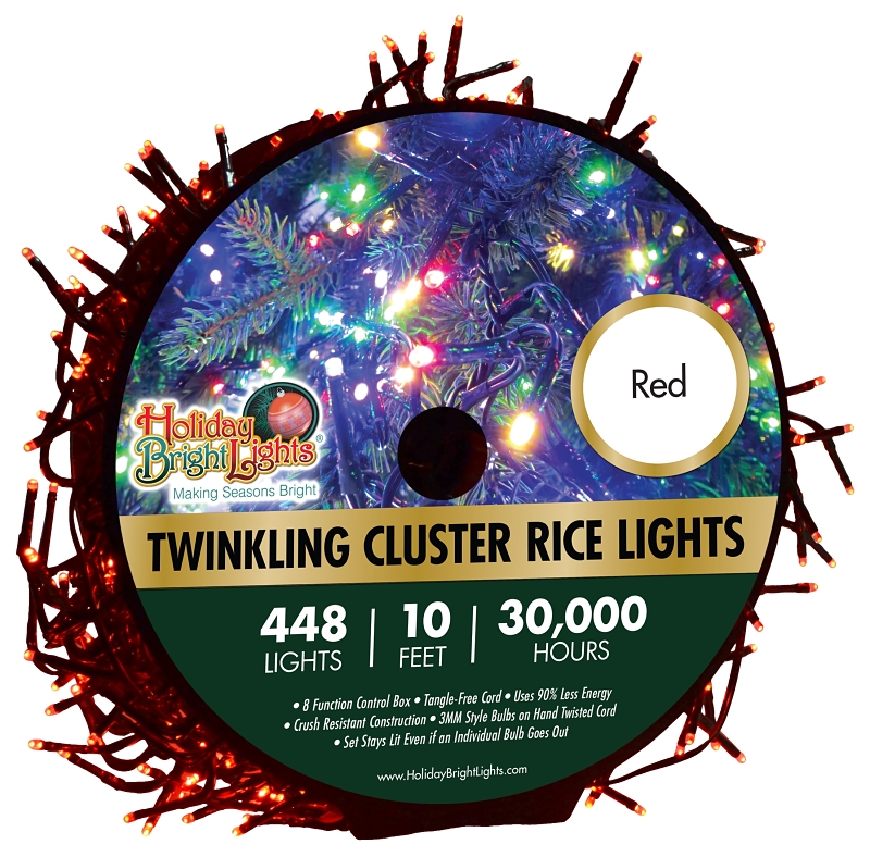 Led Twinkling Cluster Rice Light Set, Red, 448 Lights, 10 Feet Length