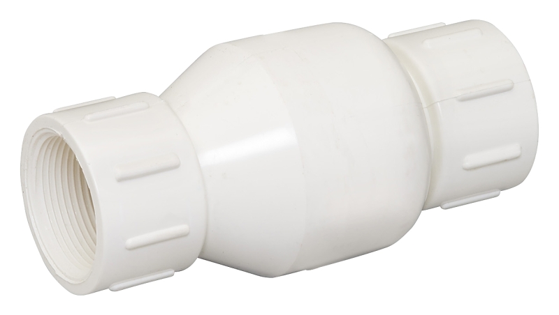 PVC Check Valve, Threaded, White, Schedule 40, 1-1/2 In.