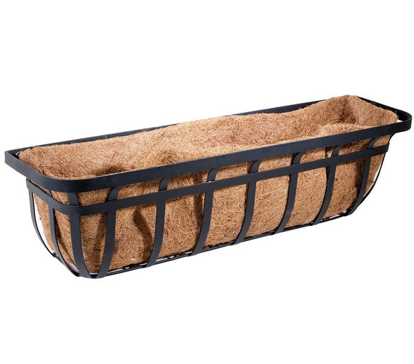 30-inch Flat Iron Motif Window Planter Trough Basket With Coco Fiber Liner