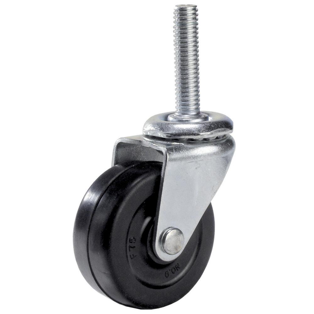 2-inch Rubber Wheel Caster With Threaded Stem And 88 Lb Load Capacity