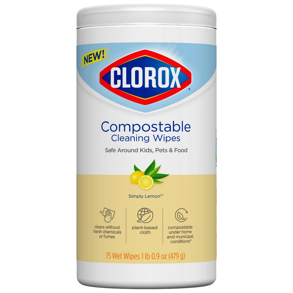 Compostable Cleaning Wipes, Simply Lemon Scent, 75 Count