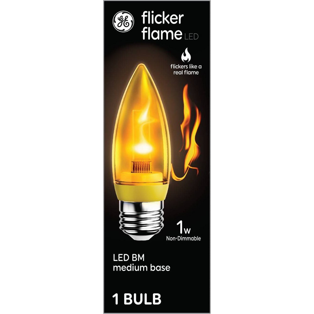 Flicker Flame Decorative Led Bulb, Blunt Tip, Clear, Medium Base, 1 Watt