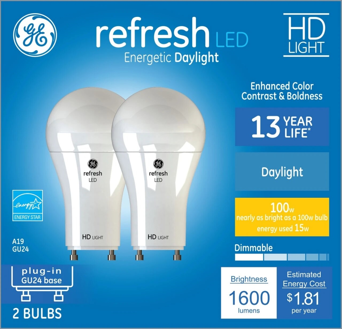 LED Light Bulbs, A19, 15 Watt, 2-Pk.