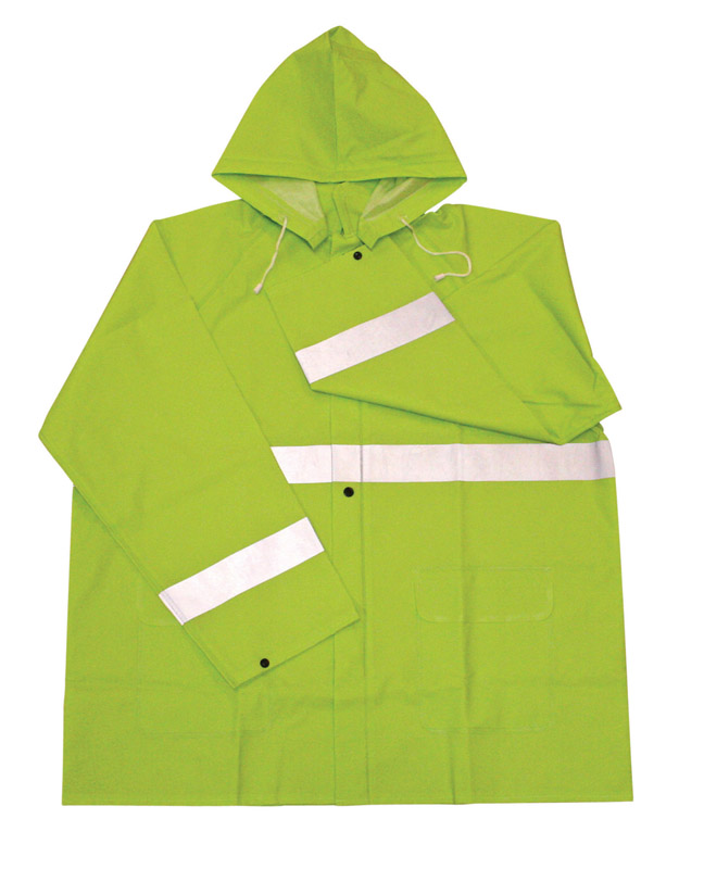 Green Pvc Rain Jacket Xl – High Visibility, Lined, Detachable Hood