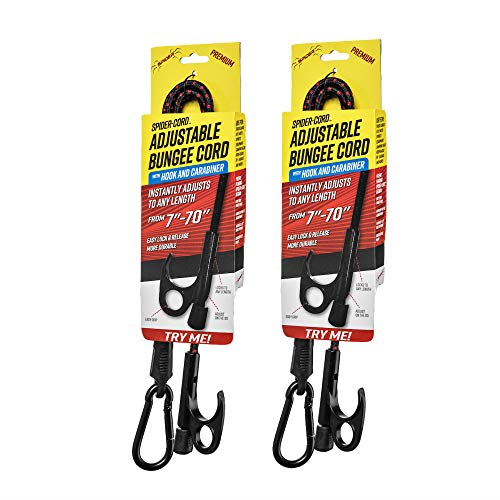 Heavy-Duty Bungee Cords, Carabiner and Hook, Stretches Up to 70-In., 2-Pk.