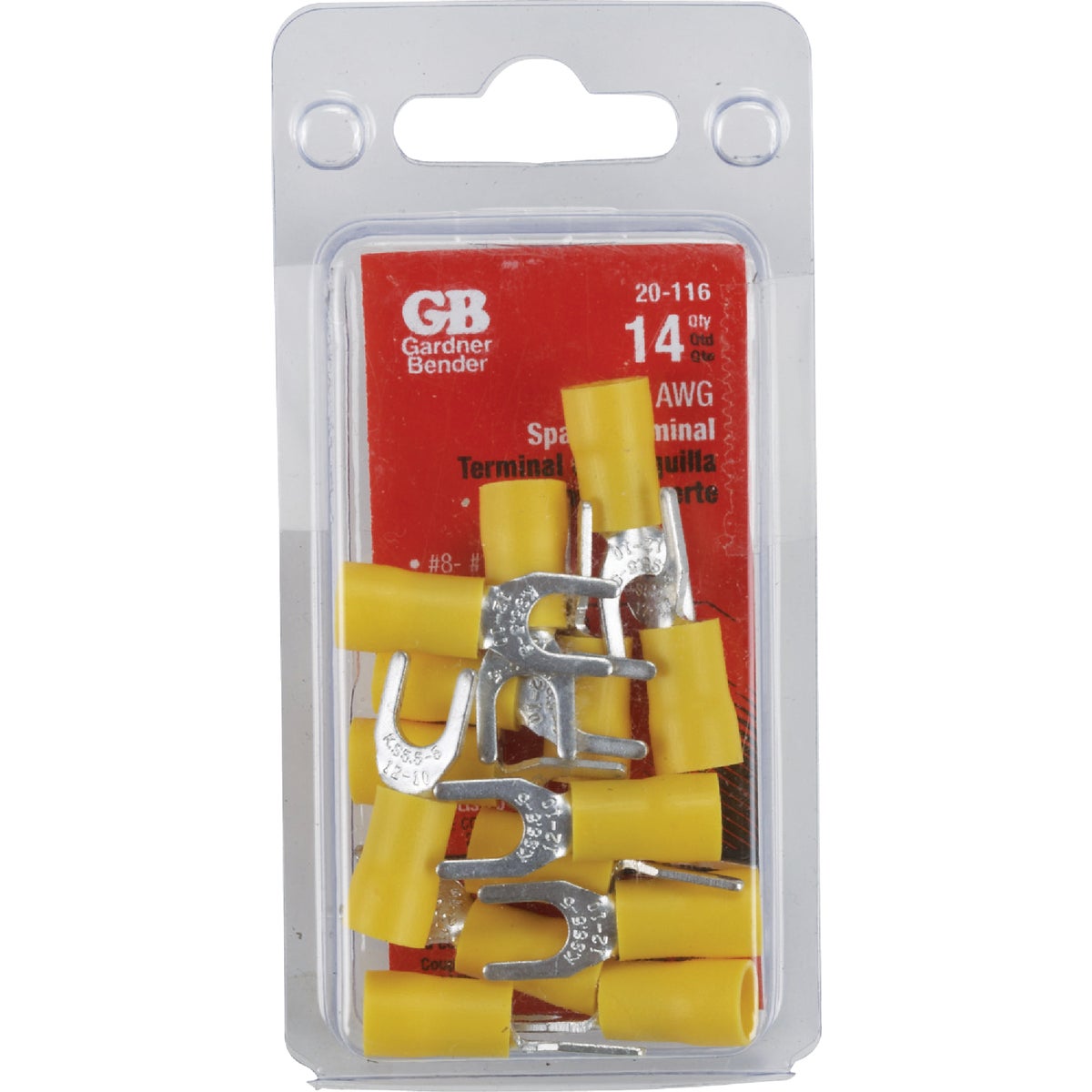Spade Terminals, Vinyl Insulated, 8-10 Stud, 12-10 AWG, 14-Pk.
