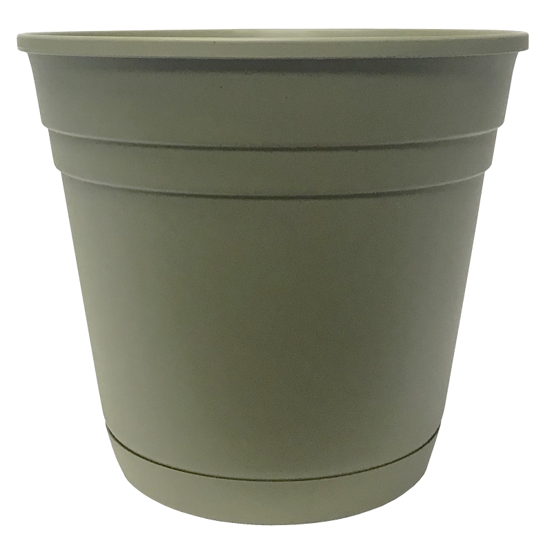Riverland Planter With Saucer, 12 Inch, Olive Green Resin