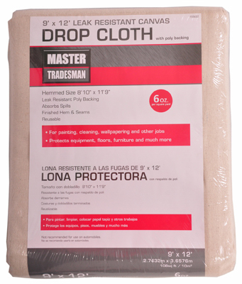 9 X 12 Ft. Poly Backed Canvas Drop Cloth, 6 Oz. – Reusable Protection