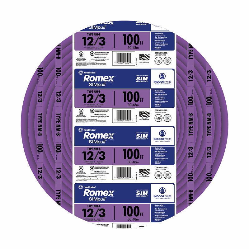 Southwire 100 Ft. 12/3 Solid Romex Nm-b Wg Non-metallic Electrical Wire, Purple