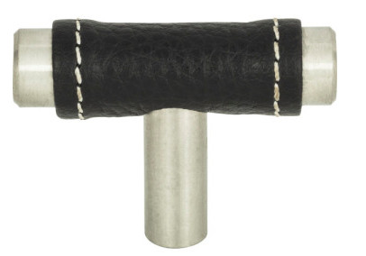 Zanzibar Black Leather Knob 1-7/8″ Long Brushed Nickel Atlas Homewares 288-BL-BRN