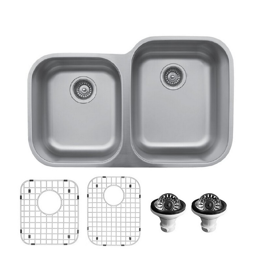 32″ Undermount Double Bowl Kitchen Sink Kit Stainless Steel Karran U-6040L-PK1
