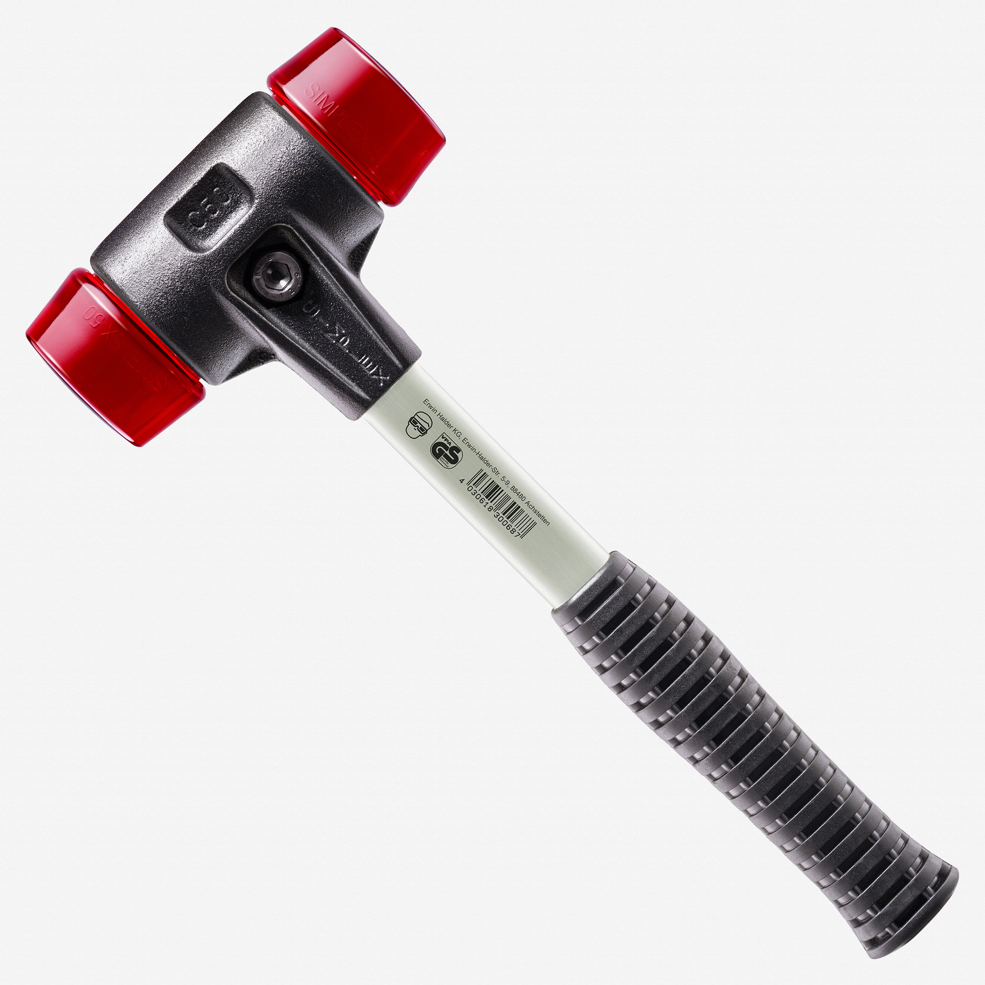 Halder Simplex Mallet with Red Acetate Plastic Inserts and Heavy Duty Reinforced Housing, 2.36″ / 63.49 oz.