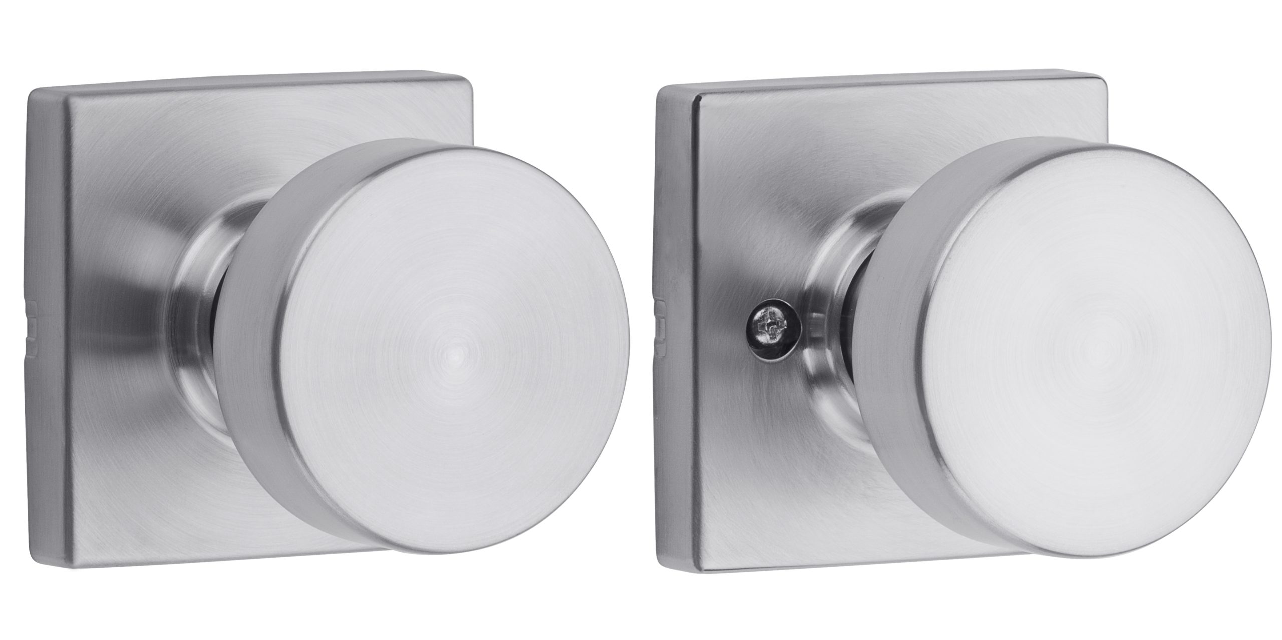 Kwikset 720PSKSQT-26D Pismo Satin Chrome Passage Knob with Square Rose and 6AL Latch