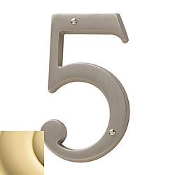 Baldwin 90675031 4-3/4″ Unlacquered Brass House Number 5