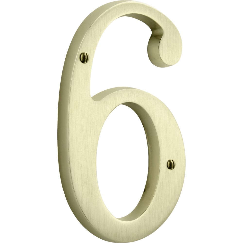 Baldwin 90676044 4-3/4″ Satin Brass House Number 6 – Carded, Lifetime Finish