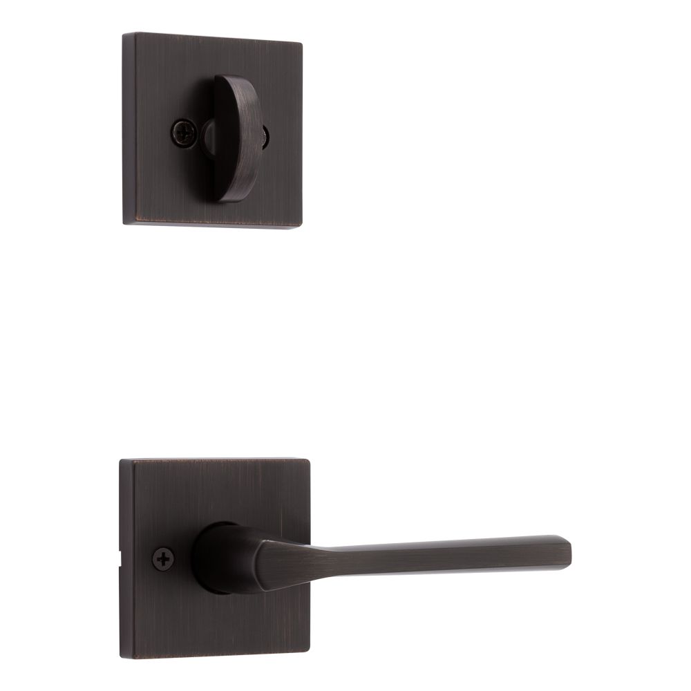 Kwikset 966LSLSQT-11P.UNIV Lisbon Lever Square Rose Single Cylinder Handleset Trim, Venetian Bronze