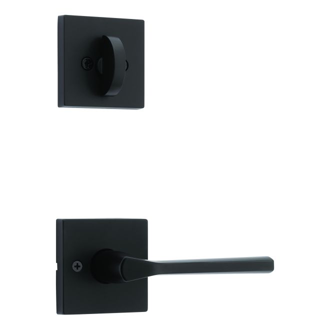 Kwikset 966LSLSQT-514.UNIV Lisbon Lever Square Rose Single Cylinder Handleset Trim, Matte Black
