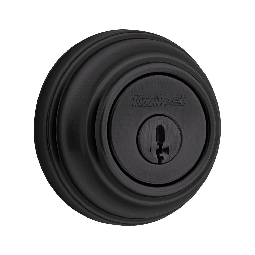 Kwikset 985-514S.STRKP Double Cylinder SmartKey Deadbolt with 6AL Latch STRKP Strikes, Matte Black