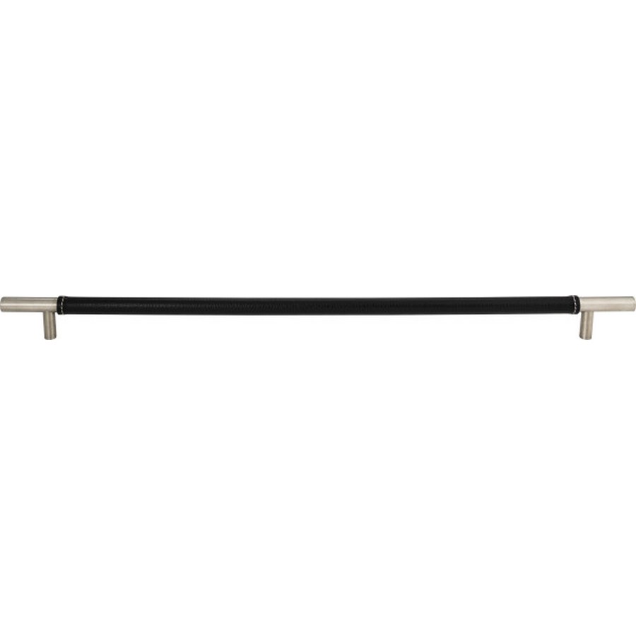 Zanzibar Black Leather Appliance Pull 17″ Center to Center Brushed Nickel Atlas Homewares AP05-BL-BRN