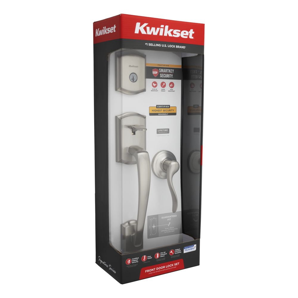 Kwikset CP818PTHTNL-15S Clear Pack Prescott Single Cylinder Handleset with Tustin Lever, Satin Nickel