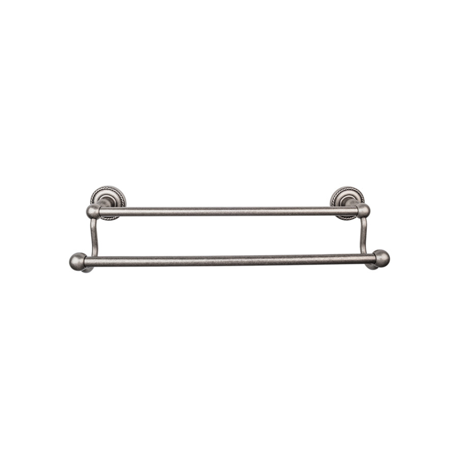 Edwardian Bath Double Towel Bar 30″ Center to Center with Rope Backplate Antique Pewter Top Knobs ED11APF