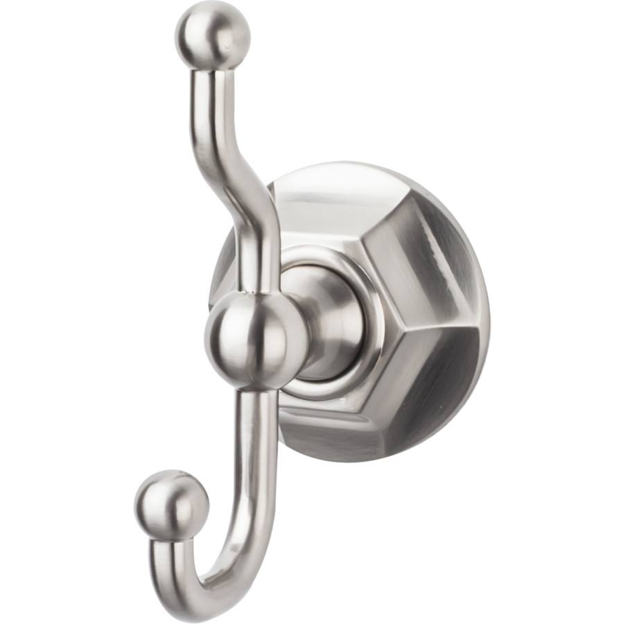 Edwardian Bath Double Hook 5″ Long with Hex Backplate Brushed Satin Nickel Top Knobs ED2BSNB