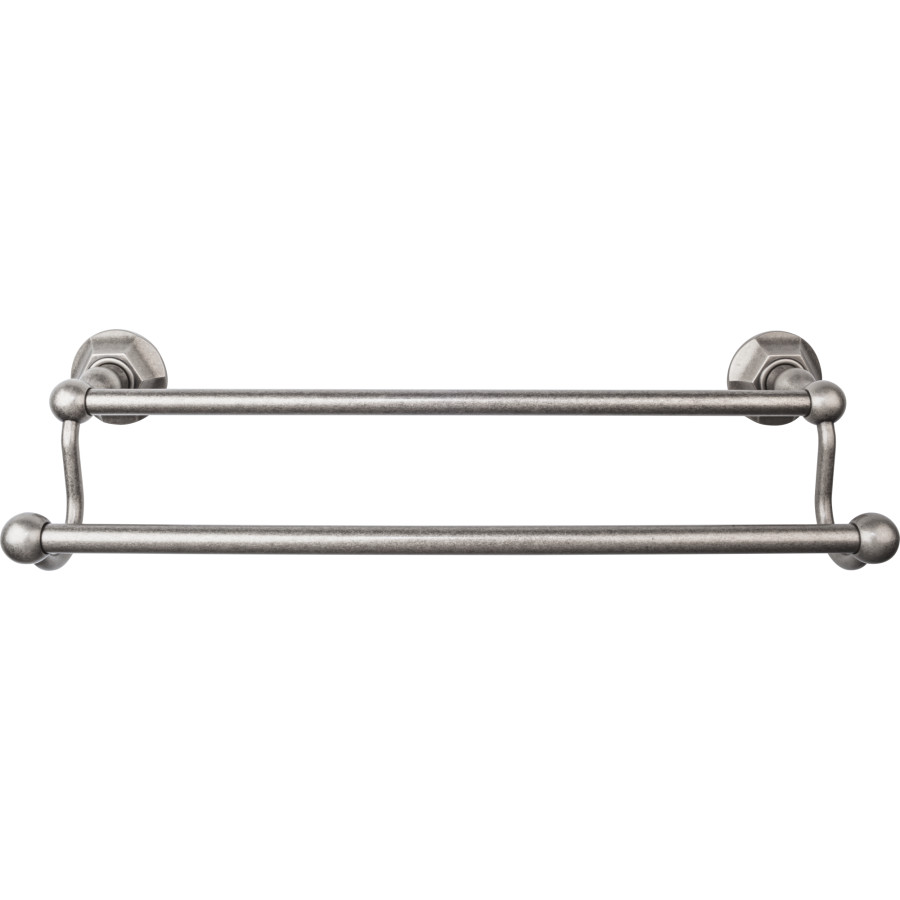Edwardian Bath Double Towel Bar 18″ Center to Center with Hex Backplate Antique Pewter Top Knobs ED7APB