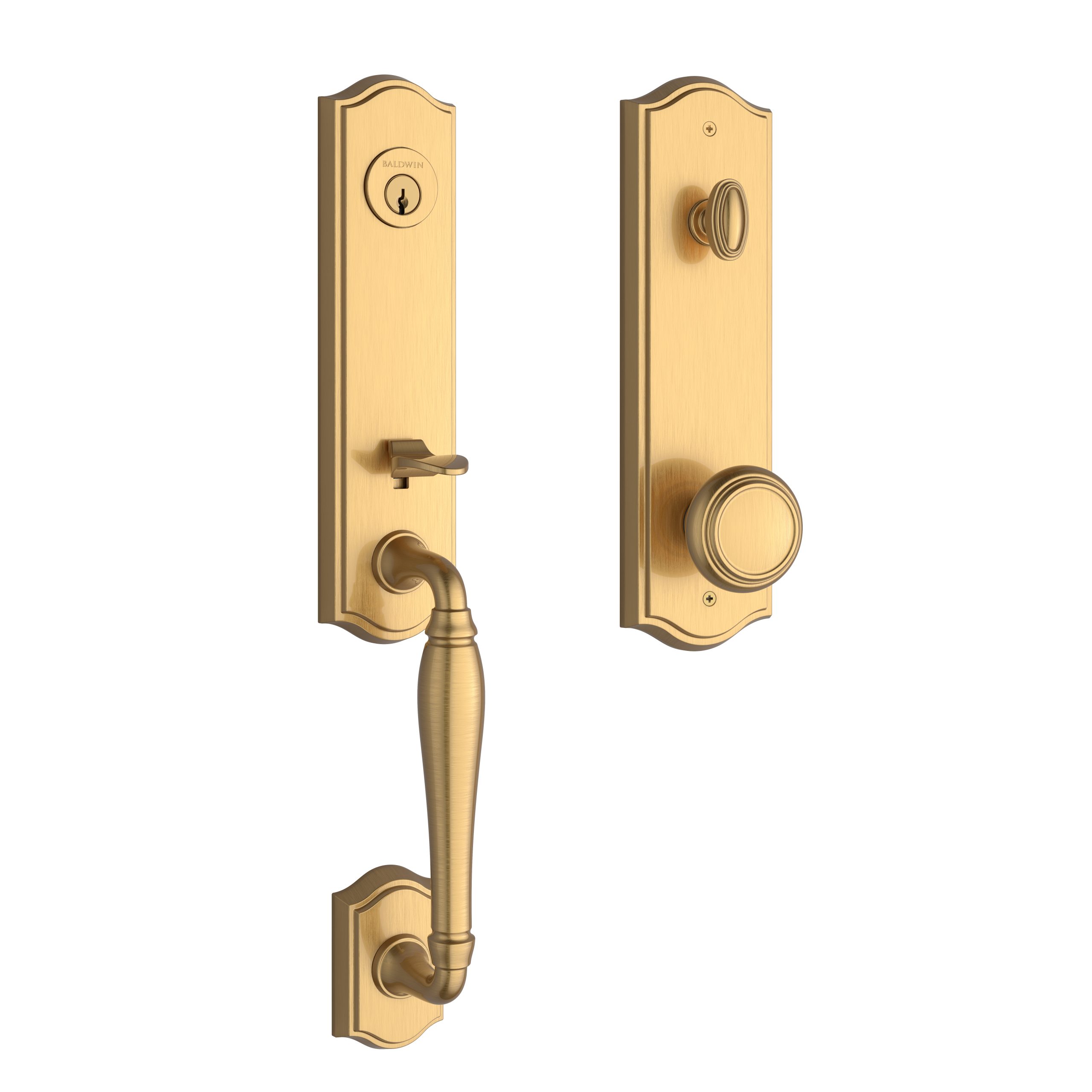 Baldwin EENEWXTRATAE044 Emergency Egress NH Handleset, Traditional Knob, Satin Brass Finish