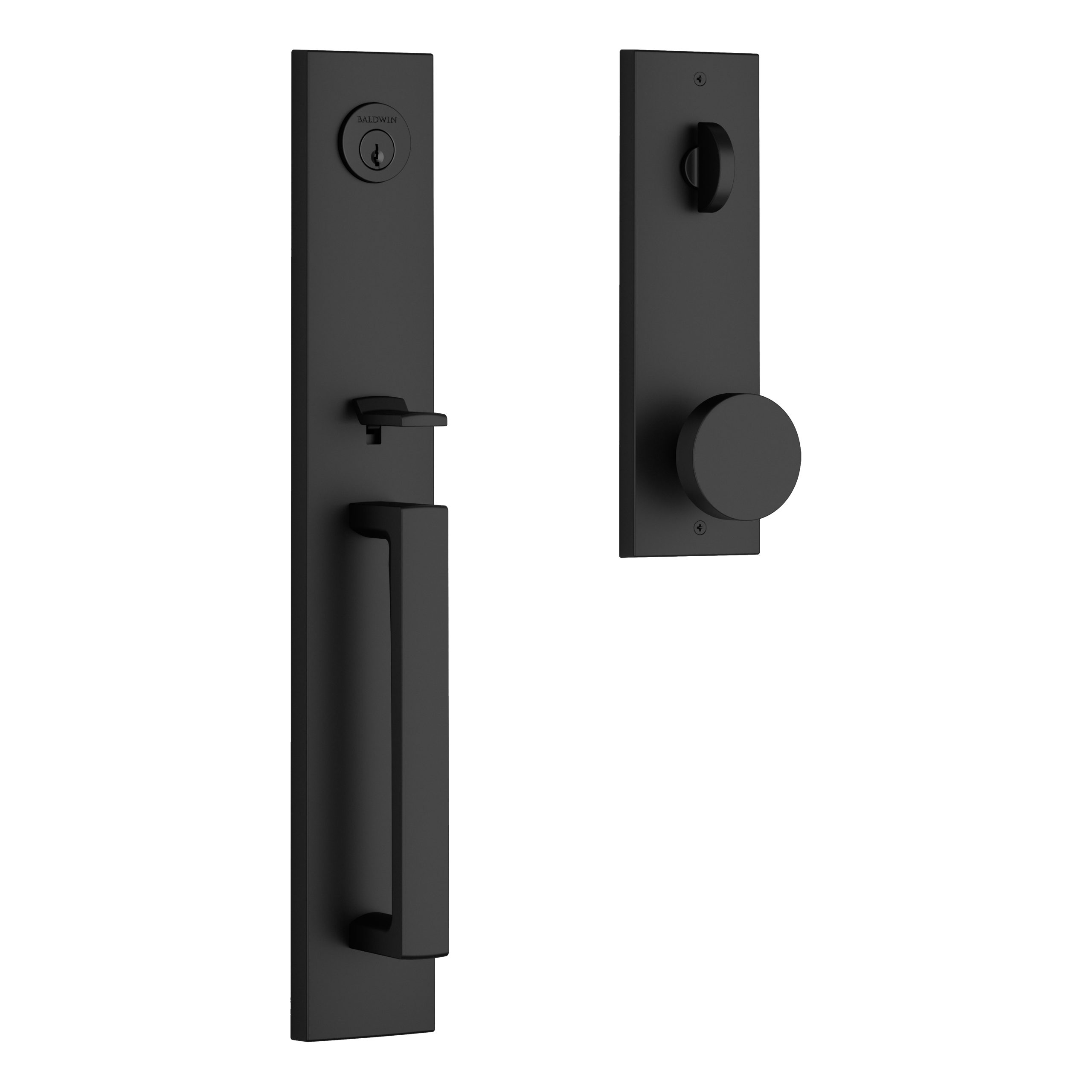 Baldwin EESANXCONCQE190 Santa Cruz Emergency Egress Handleset, Satin Black, 6AL Latch, Dual Strike