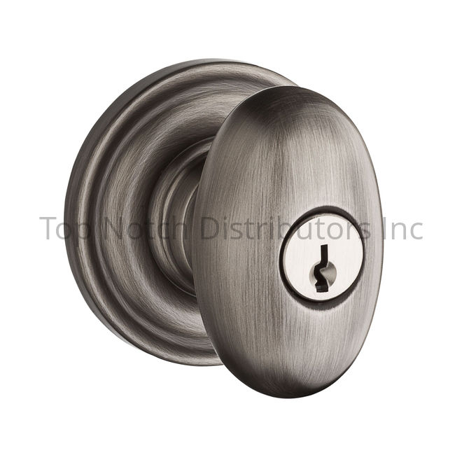 Baldwin ENELLTRR152 Ellipse Knob Round Rose with 6AL Latch, Dual Strike, Matte Antique Nickel
