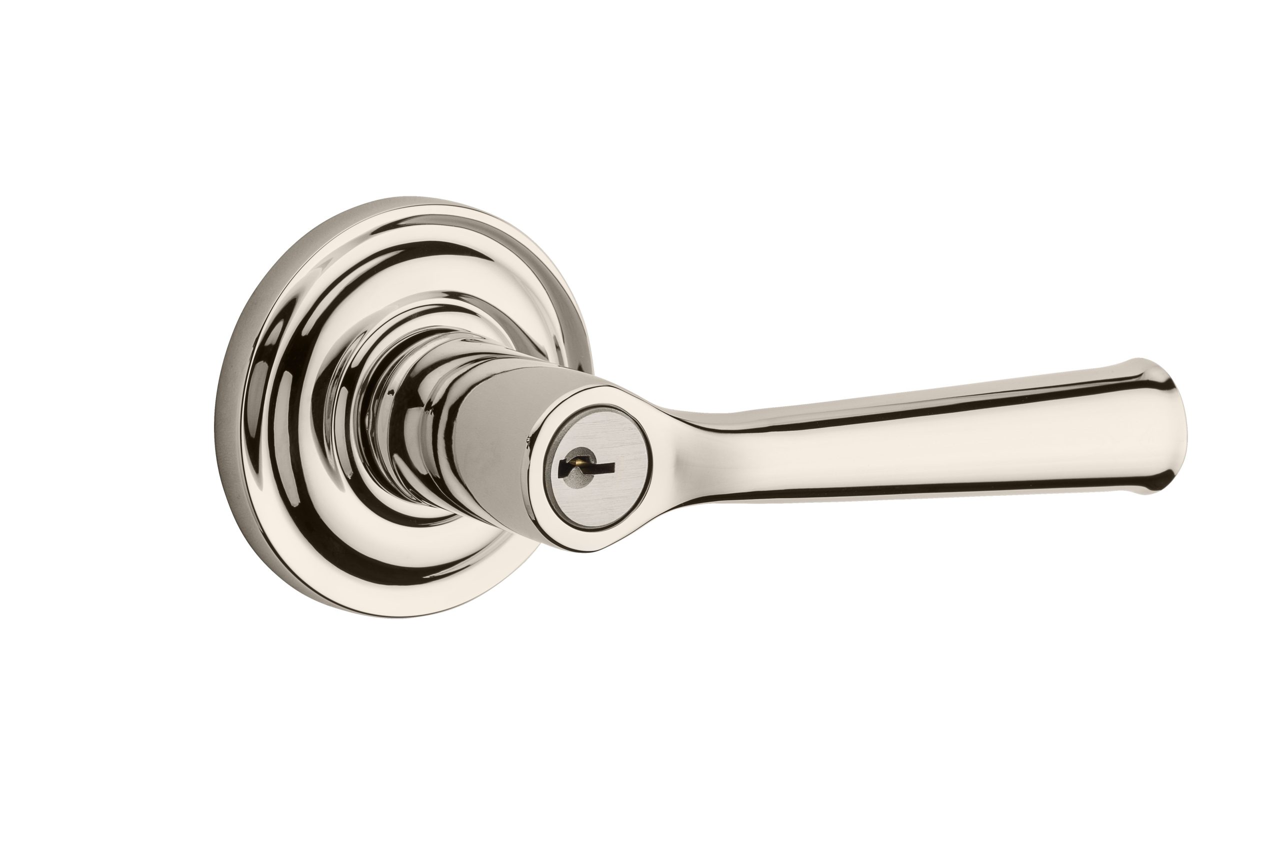 Baldwin ENFEDTRR055 Federal Lever with Round Rose, 6AL Latch, Dual Strike, Bright Nickel Finish