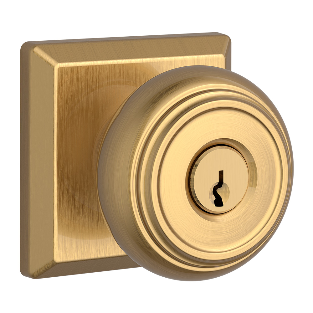 Baldwin ENTRATSR044 Traditional Knob Square Rose Set with 6AL Latch, Satin Brass Finish