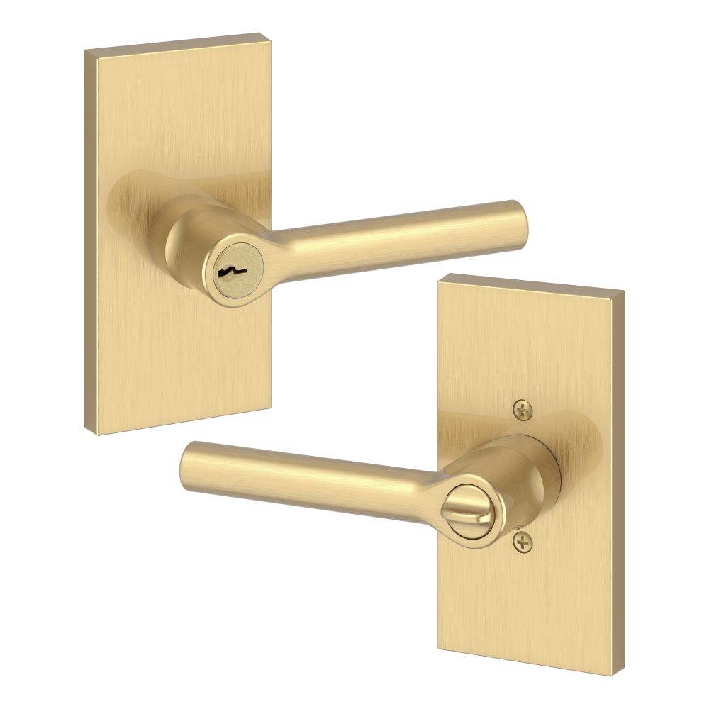 Baldwin ENTUBCFR044 Entry Tube Lever with 5″ Rose, 6AL Latch, Dual Strike, Satin Brass Finish