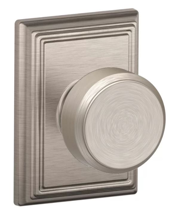 Schlage F10BWE619ADD Bowery Knob with Addison Rose Passage Lock, Satin Nickel Finish